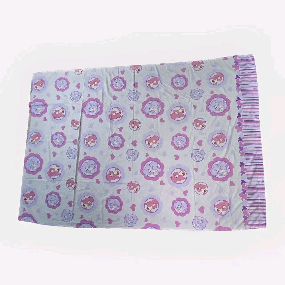 Vintage Care Bears Twin Flat‎ Sheet Pink Purple Hearts Y2K